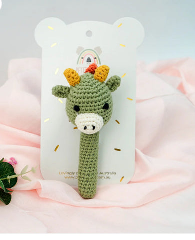 100% Cotton Crochet Hand Rattle - Spike Dinosaur