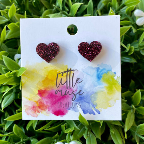 Little Muse Creations - Heart Glitter Acrylic Stud earrings