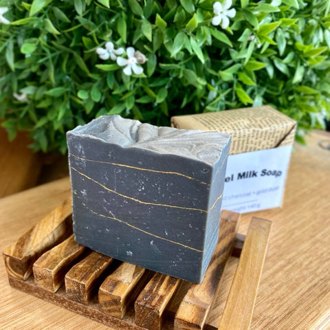 Long & Evie Mei -  Activated Charcoal & Gold Dust Camel Milk Soap 140g