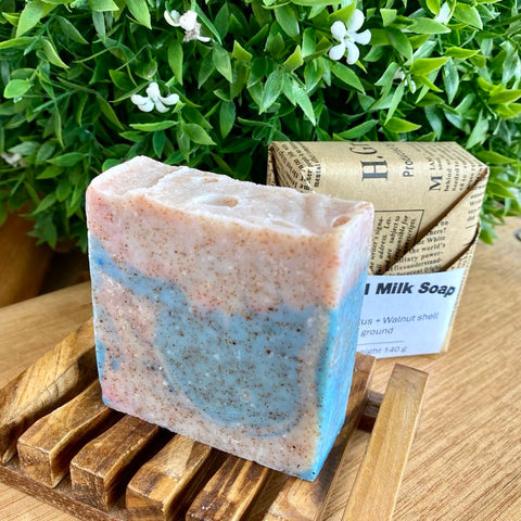 Long & Evie Mei -  Eucalyptus & Walnut Ground Shell Camel Milk Soap 140g