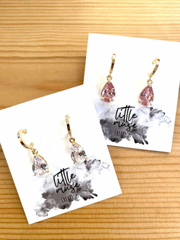 Little Muse Creations - Gold Half Hoop Glass Teardrop Dangle