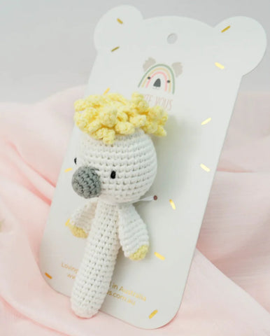 100% Cotton Crochet Hand Rattle - Cookie Cockatoo
