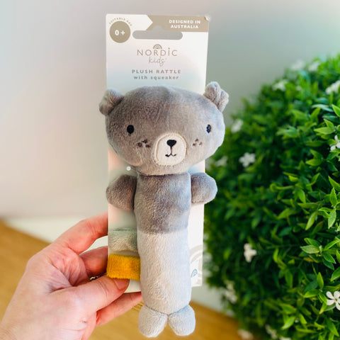 Plush Rattle with Squeaker Bear - Nordic Kids