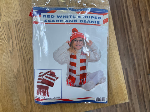 Red wand white striped beanie - where’s Wally