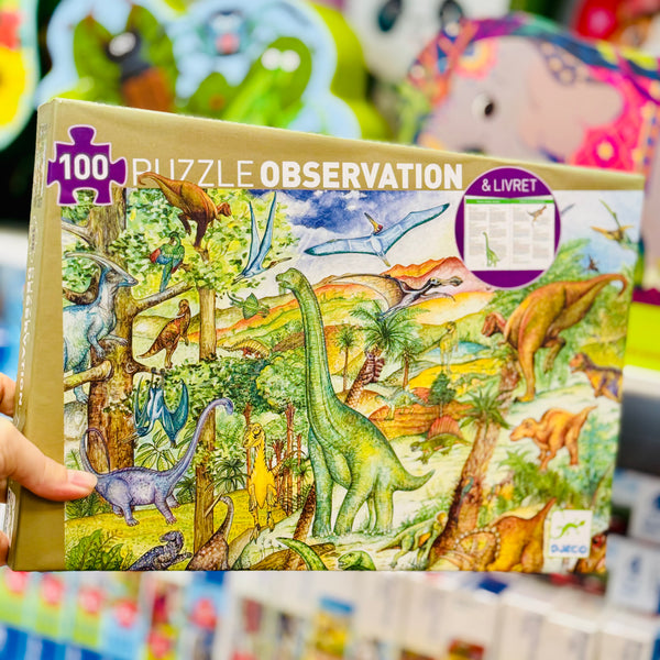 Djeco -  Observation Puzzle & Booklet- Dinosaur - 100pc