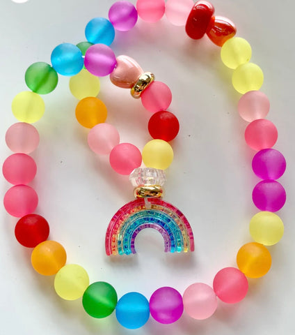 Red Bobble Sunshine Glitter Rainbow Necklace