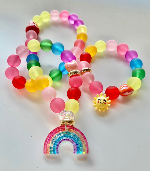 Red Bobble Sunshine Glitter Rainbow Necklace