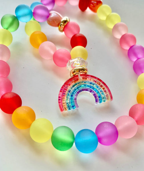 Red Bobble Sunshine Glitter Rainbow Necklace