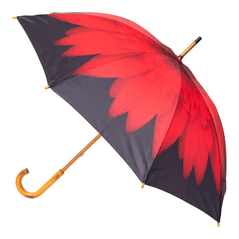 Umbrella - Adult Wooden Hook Handle - Red Daisy