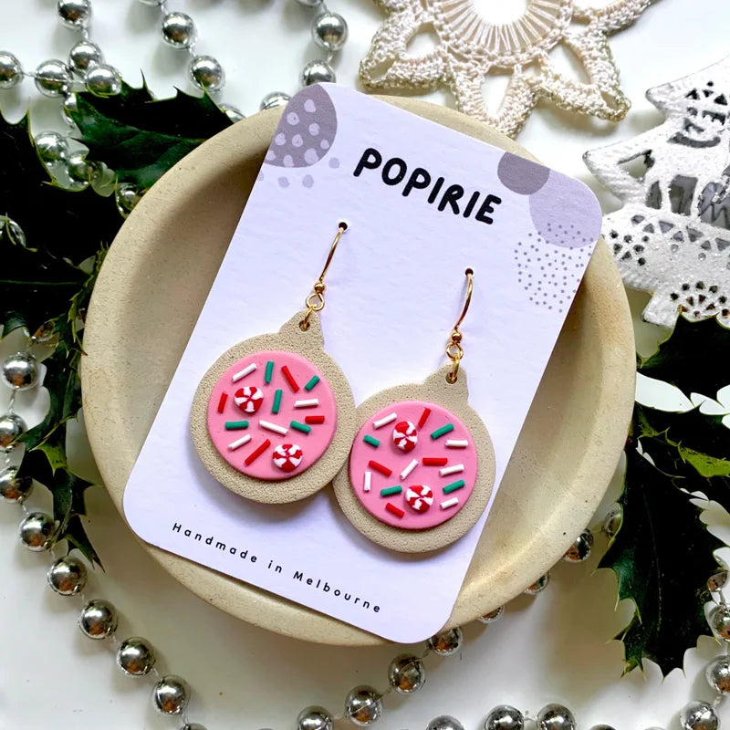 Popirie - Christmas Baubles Pink Candy Earrings