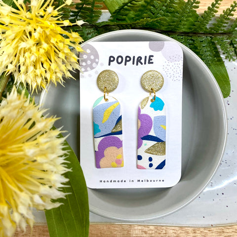 Popirie - Stud Drop Earrings - Gold Sparkle Summer Flowers