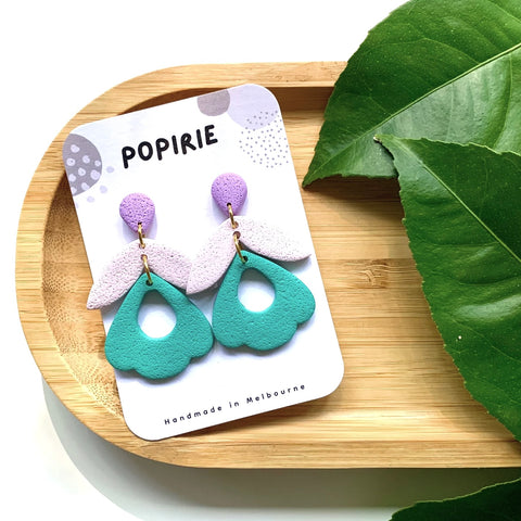 Popirie - Stud Drop Earrings - Floral Teal