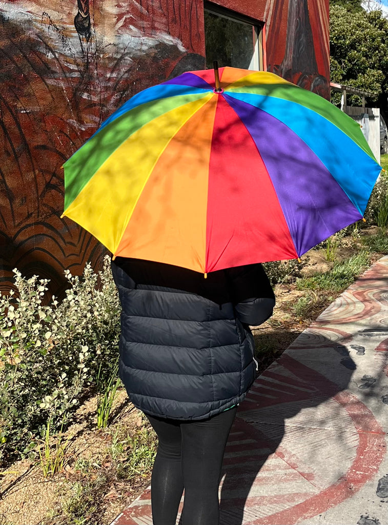 Umbrella  - Adult Wooden Hook Handle -Rainbow