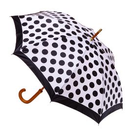 Umbrella - Adult Wood Shaft Hook Handle -B/W Polka Dot